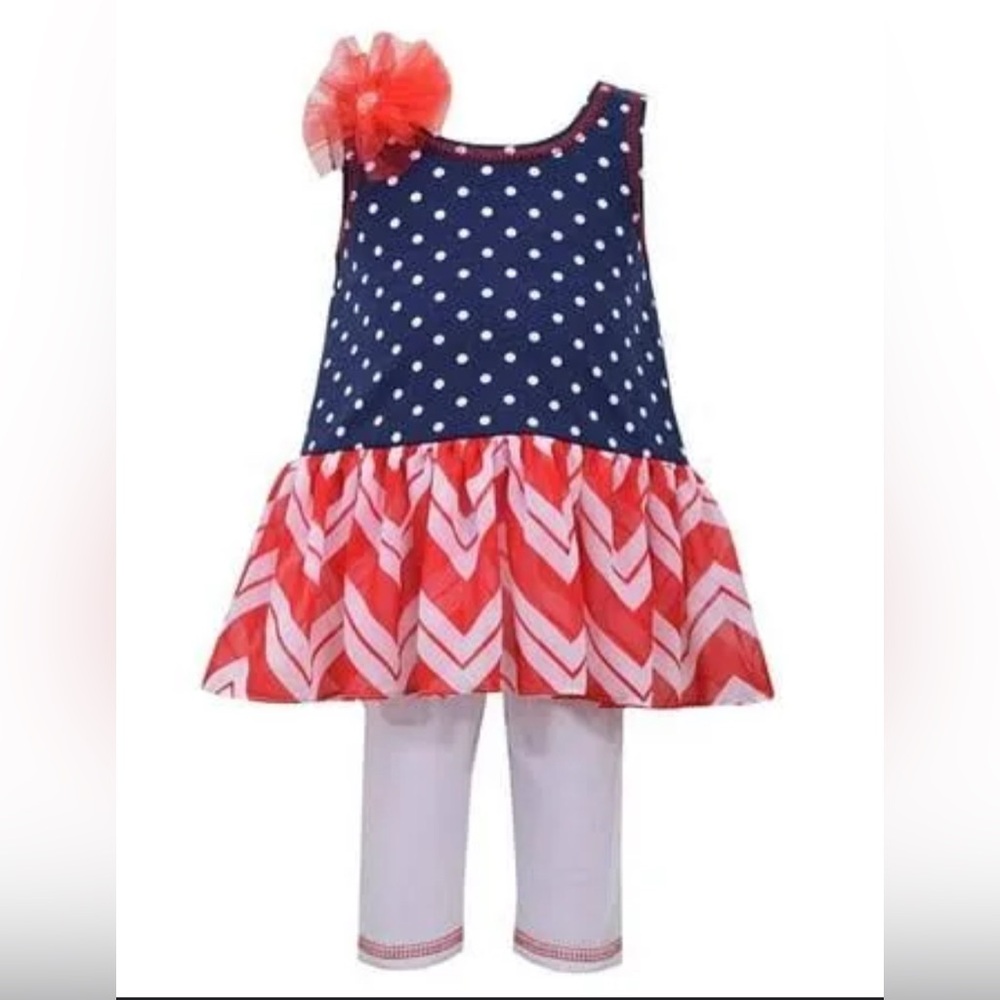Bonnie Jean Little Girls' Red, White, & Blue Polka Dot To Chiffon Dress